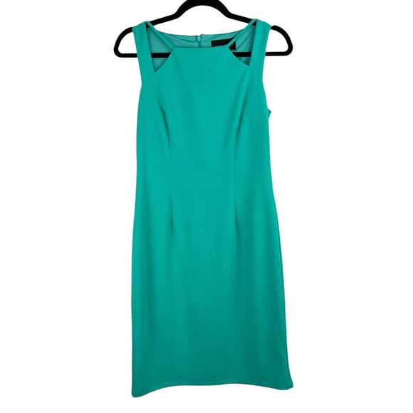 Donna Morgan Teal Green Crepe Strappy Sleeveless Cut Out Sheath Midi Dress 8 NWT - Picture 2 of 13